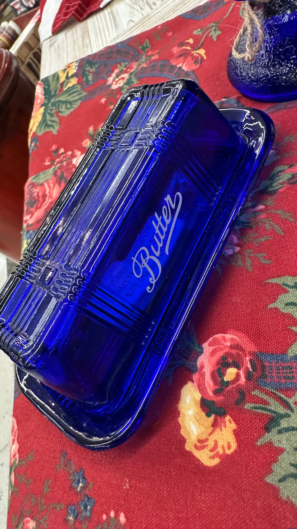 Glass Cobalt Butter Dish
