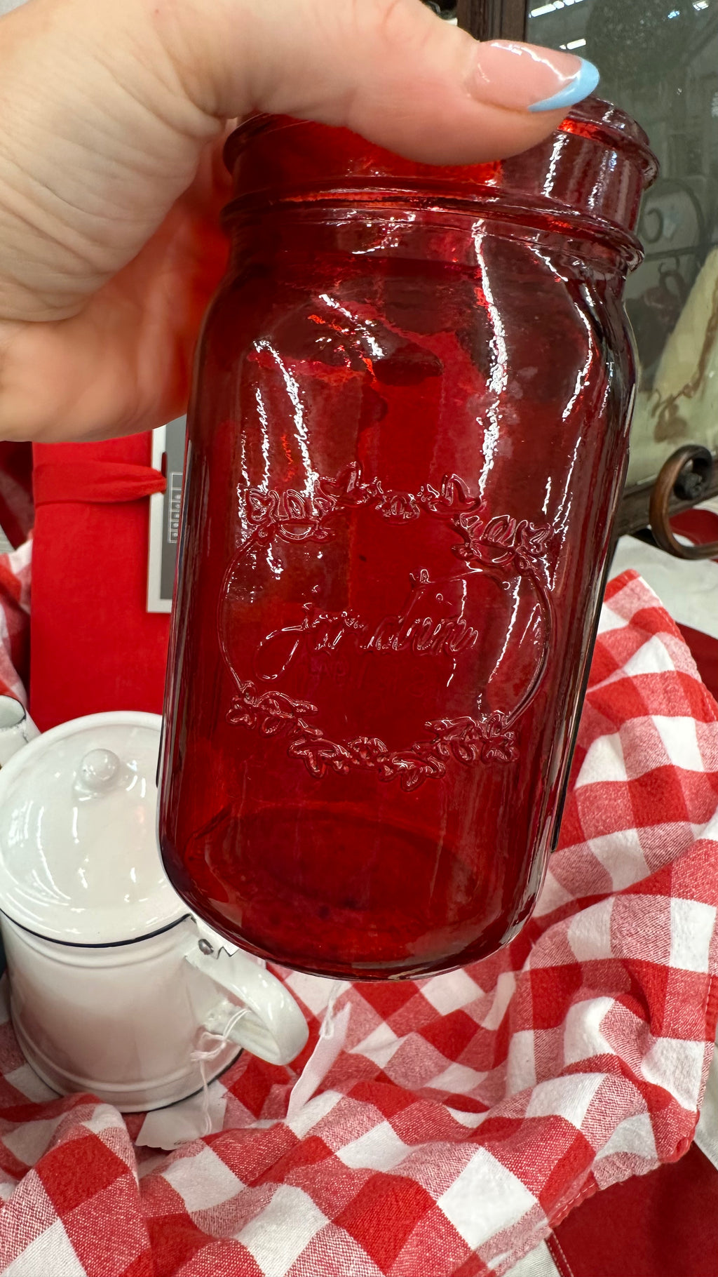 Red Glass Mason Jar