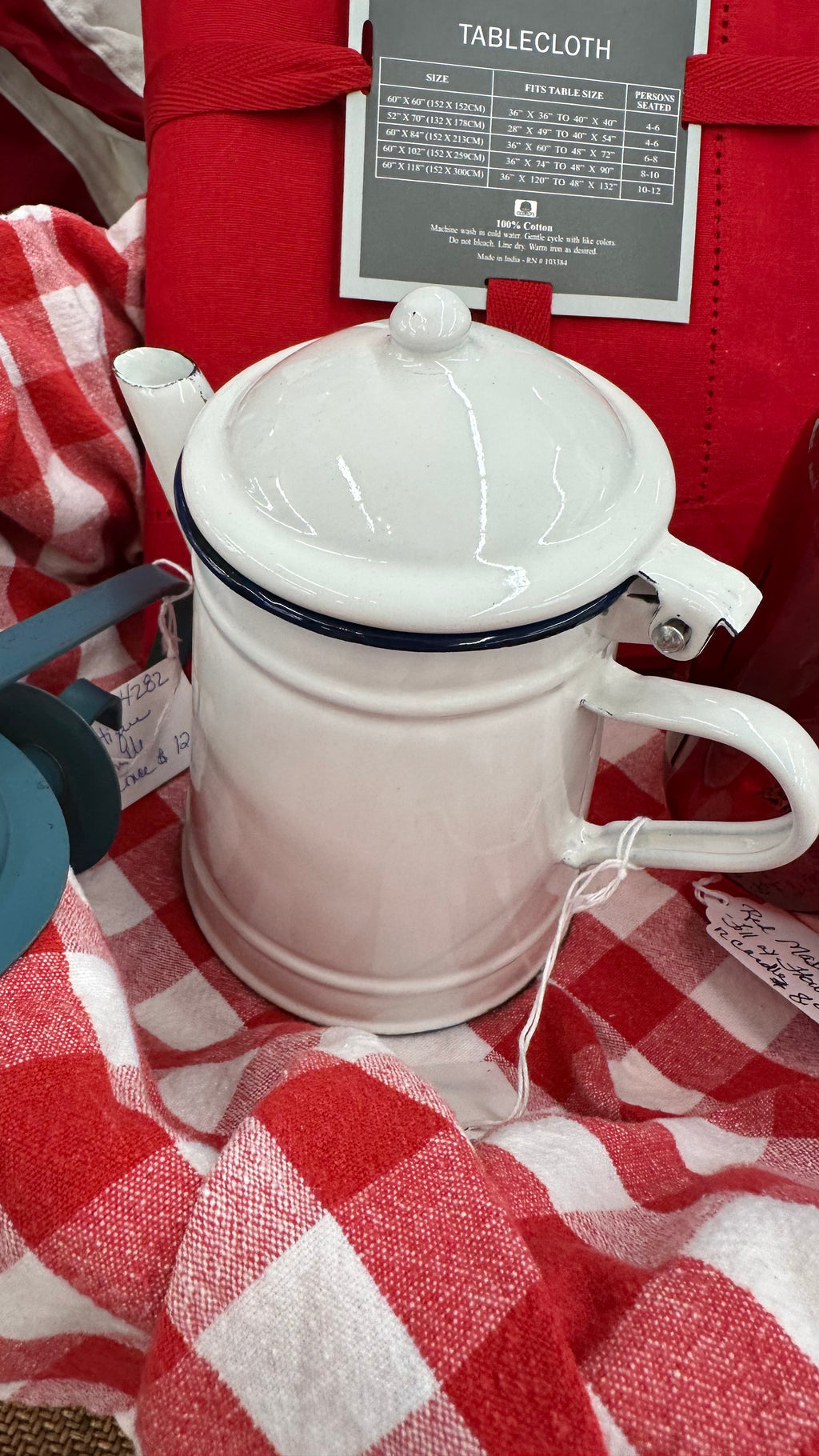 Blue & White Enamel Coffee Kettle