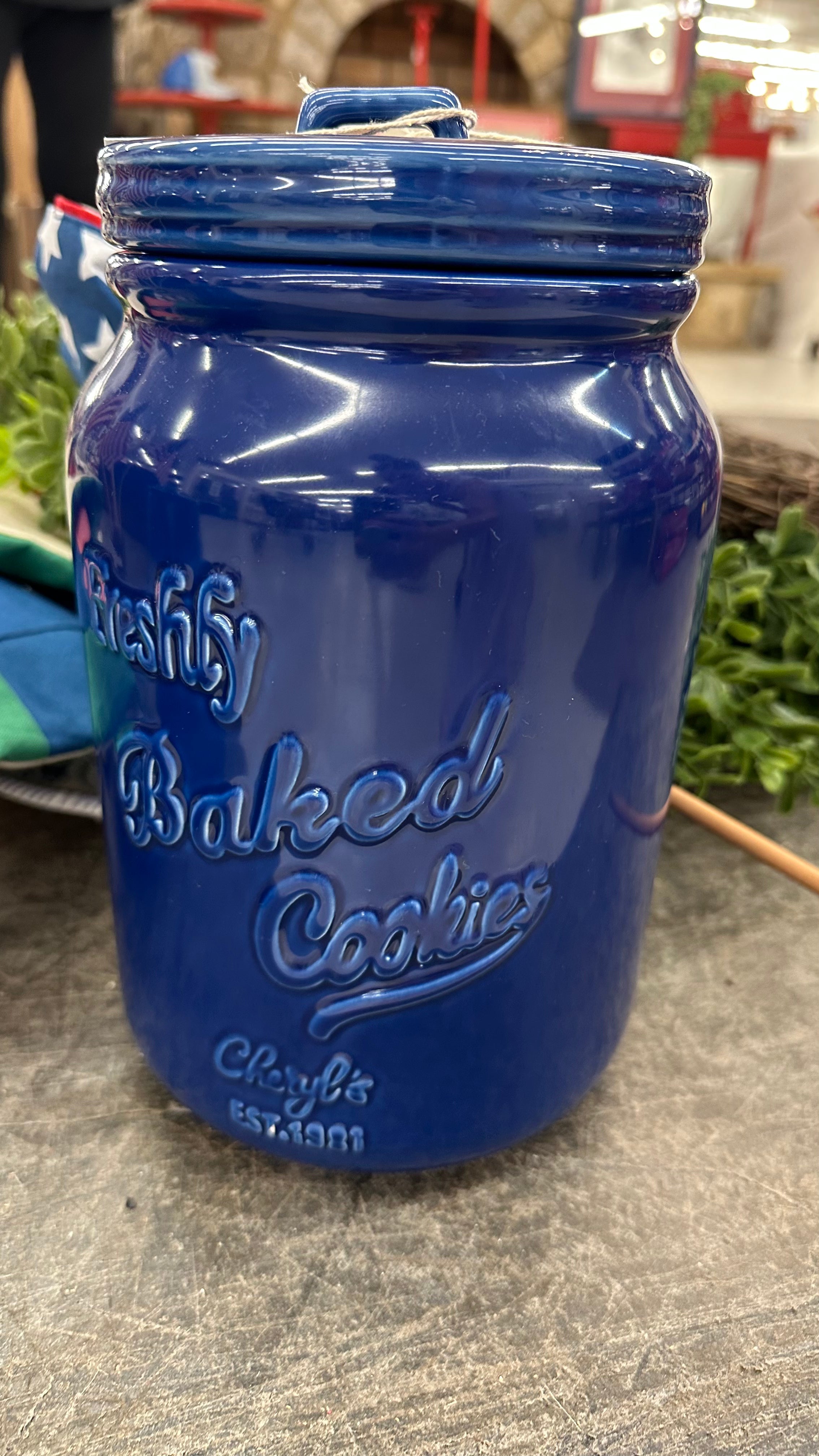 Blue Ceramic Mason Cookie Jar