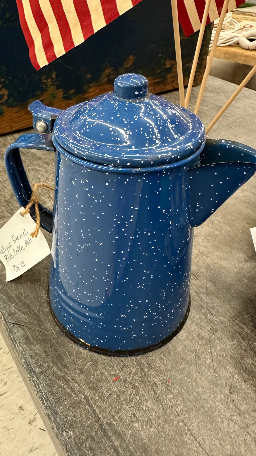 Antique Blue Enamel Coffee Pot