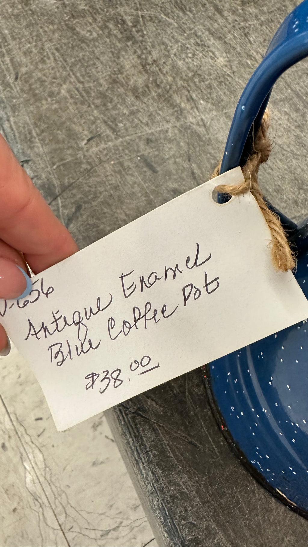 Antique Blue Enamel Coffee Pot
