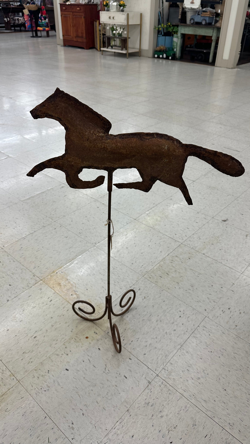 Rusty Metal Horse on Stand