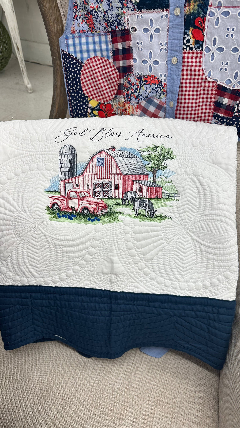 God Bless America Embroidered Lap Quilt