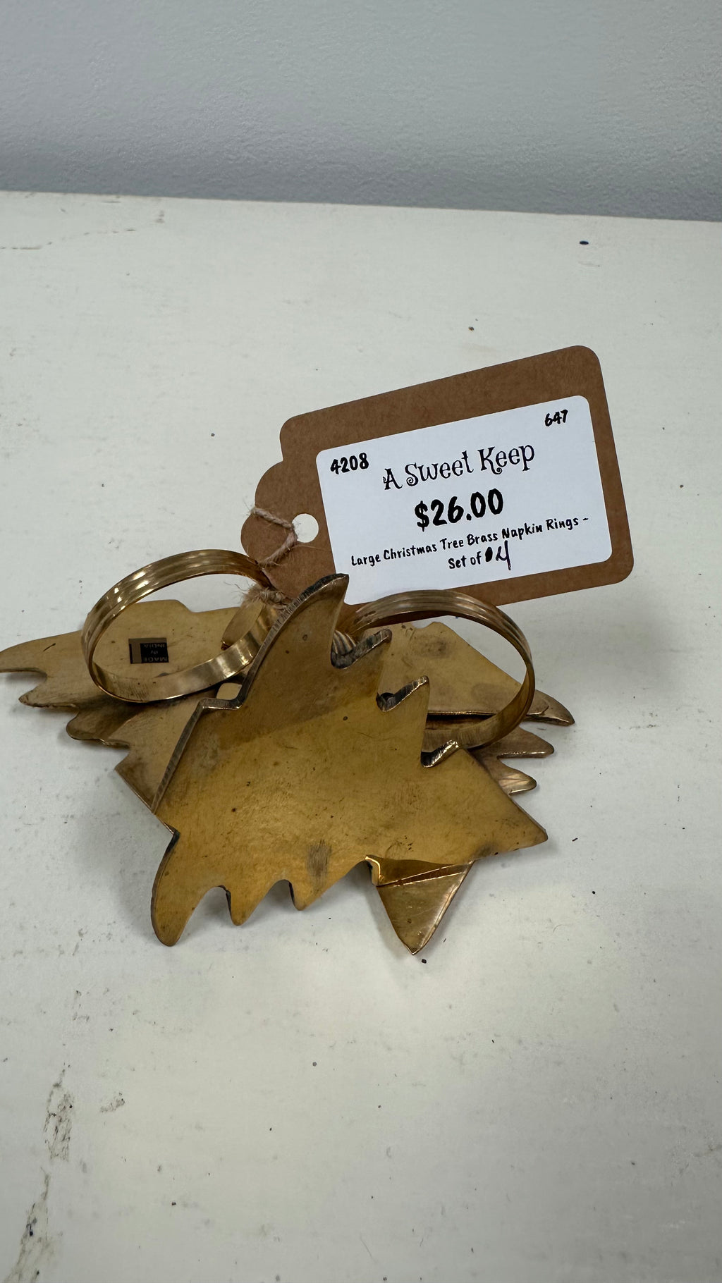 Brass Gold Christmas Tree Napkin Rings (Set of 4)