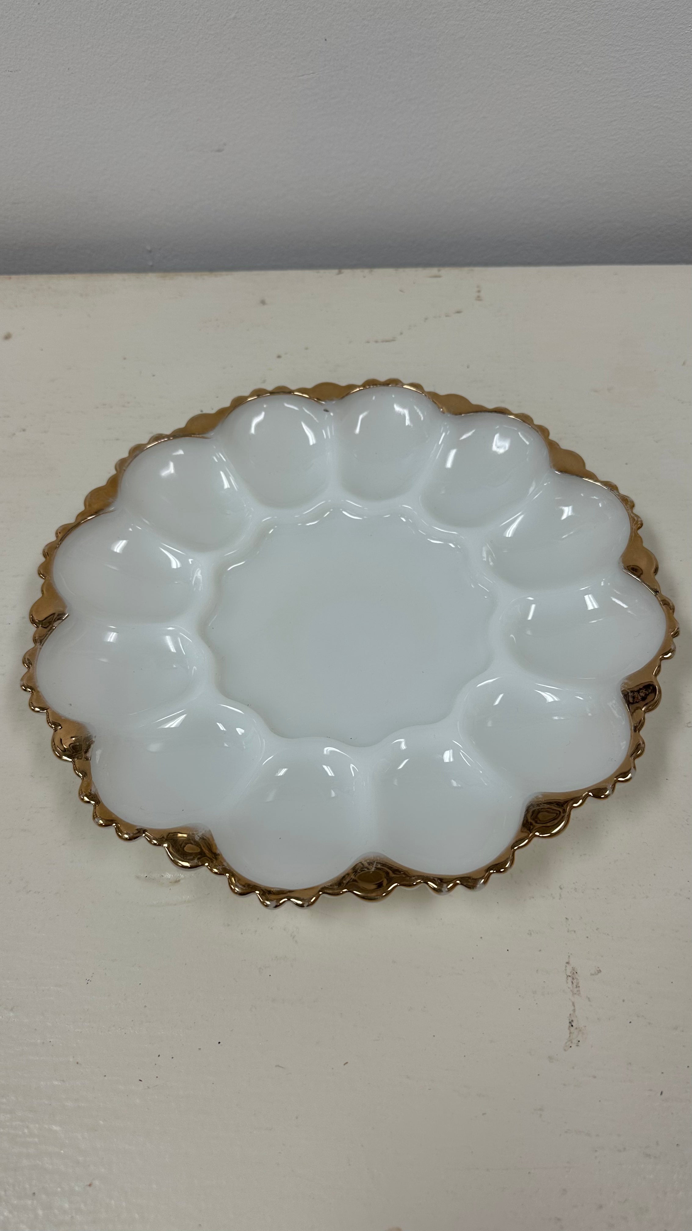 Vintage Milk Glass Anchor Hocking Deviled Egg Dish