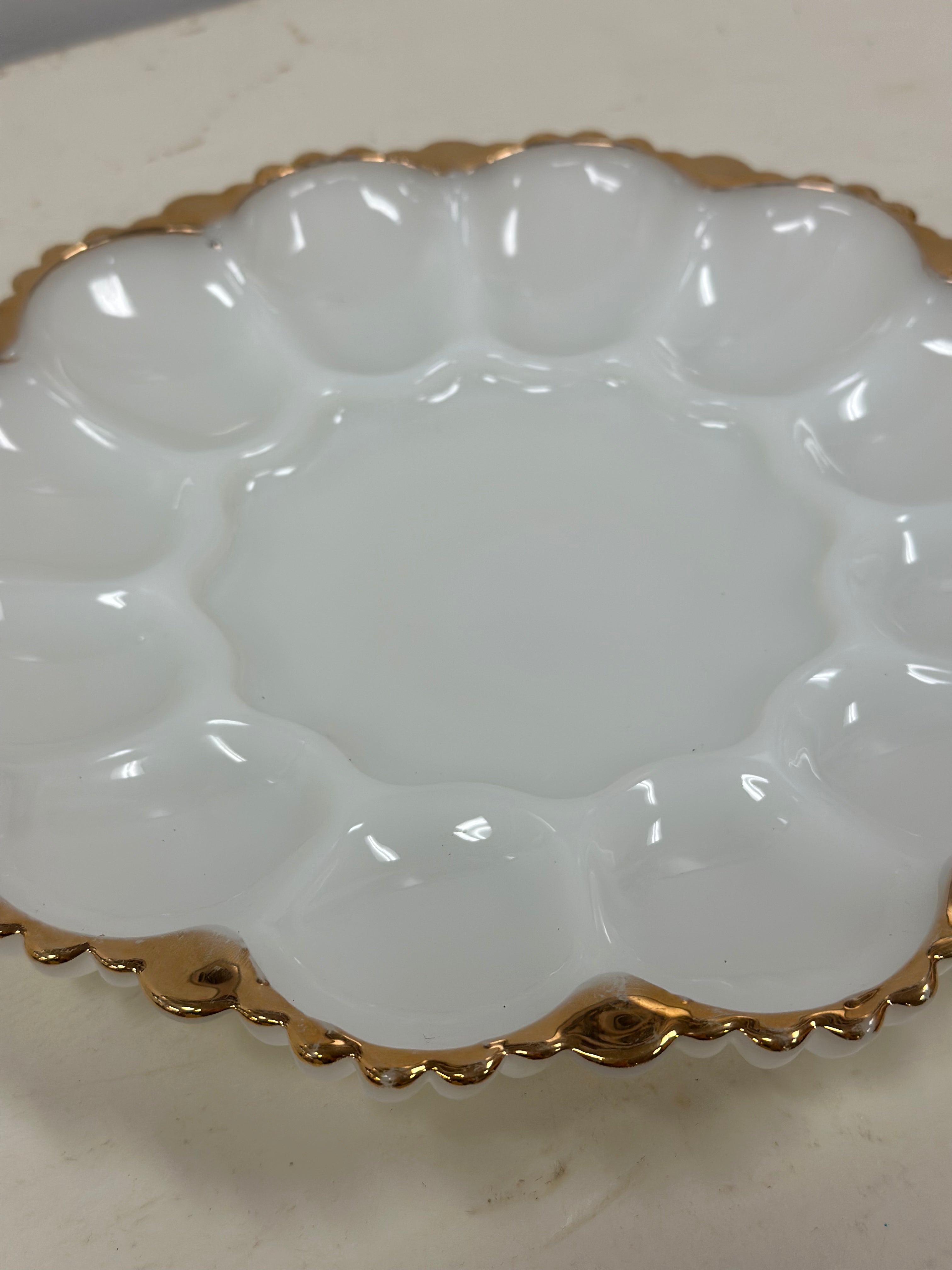 Vintage Milk Glass Anchor Hocking Deviled Egg Dish