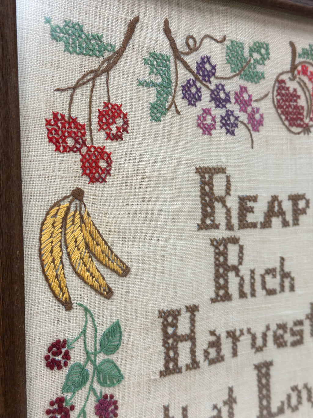 Vintage Framed Harvest Needlepoint